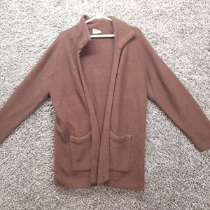 Vintage Rosa Lee Open Cardigan Sweater‎ Women Medium Brown Pockets Mid Length